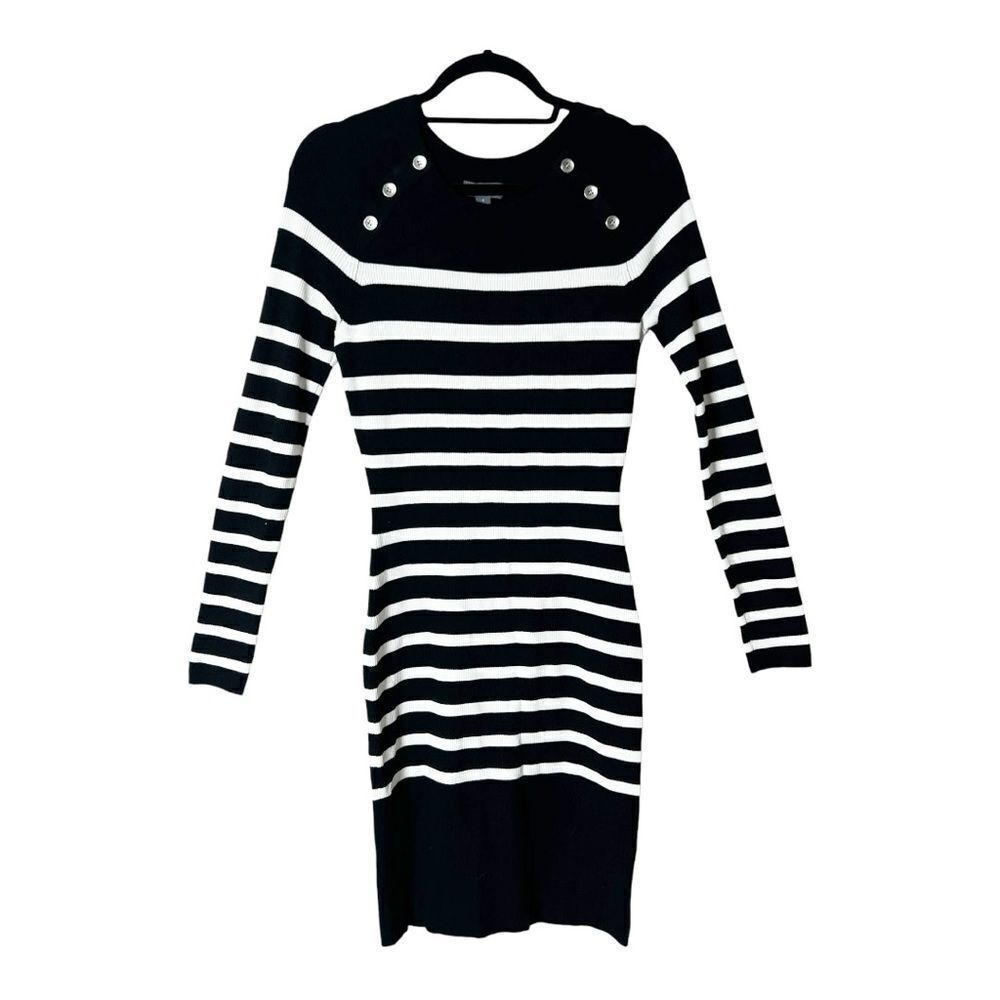 Market & Spruce Eileene Ribbed‎ Black & White Striped Sweater Dress Size Small